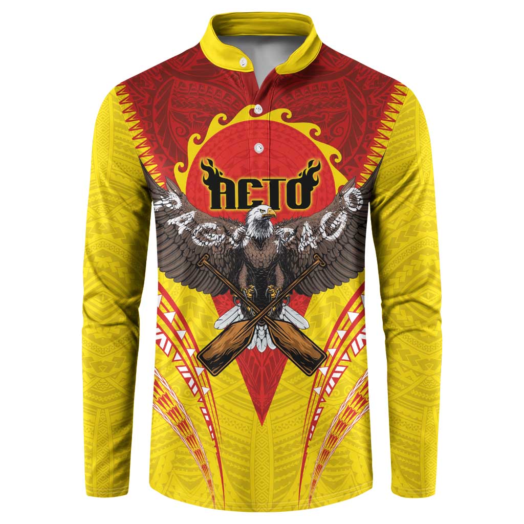 American Samoa Fautasi Race Button Sweatshirt Pago Pago-Aeto Samoan Tattoo and Eagle