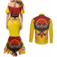 American Samoa Fautasi Race Couples Matching Mermaid Dress and Long Sleeve Button Shirt Pago Pago-Aeto Samoan Tattoo and Eagle LT03 - Polynesian Pride