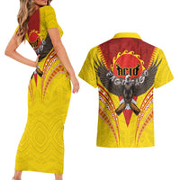American Samoa Fautasi Race Couples Matching Short Sleeve Bodycon Dress and Hawaiian Shirt Pago Pago-Aeto Samoan Tattoo and Eagle LT03 - Polynesian Pride