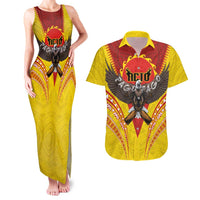 American Samoa Fautasi Race Couples Matching Tank Maxi Dress and Hawaiian Shirt Pago Pago-Aeto Samoan Tattoo and Eagle LT03 Yellow - Polynesian Pride