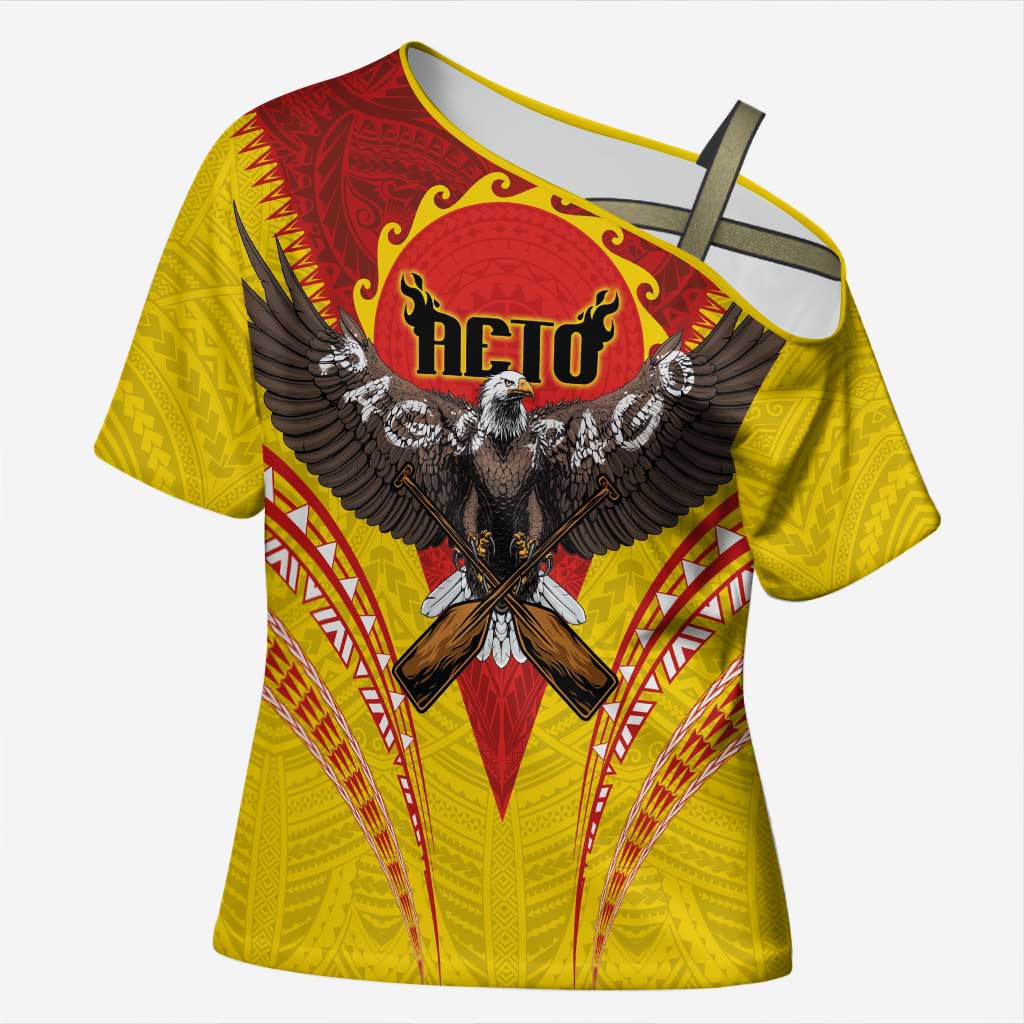 American Samoa Fautasi Race Cross Shoulder Shirt Pago Pago-Aeto Samoan Tattoo and Eagle