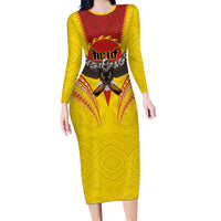 American Samoa Fautasi Race Family Matching Long Sleeve Bodycon Dress and Hawaiian Shirt Pago Pago-Aeto Samoan Tattoo and Eagle LT03 Mom's Dress Yellow - Polynesian Pride