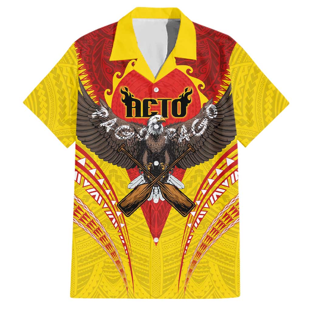 American Samoa Fautasi Race Family Matching Mermaid Dress and Hawaiian Shirt Pago Pago-Aeto Samoan Tattoo and Eagle LT03 Dad's Shirt - Short Sleeve Yellow - Polynesian Pride