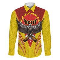 American Samoa Fautasi Race Family Matching Mermaid Dress and Hawaiian Shirt Pago Pago-Aeto Samoan Tattoo and Eagle LT03 Dad's Shirt - Long Sleeve Yellow - Polynesian Pride