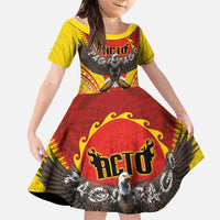 American Samoa Fautasi Race Family Matching Off Shoulder Short Dress and Hawaiian Shirt Pago Pago-Aeto Samoan Tattoo and Eagle LT03 Daughter's Dress Yellow - Polynesian Pride