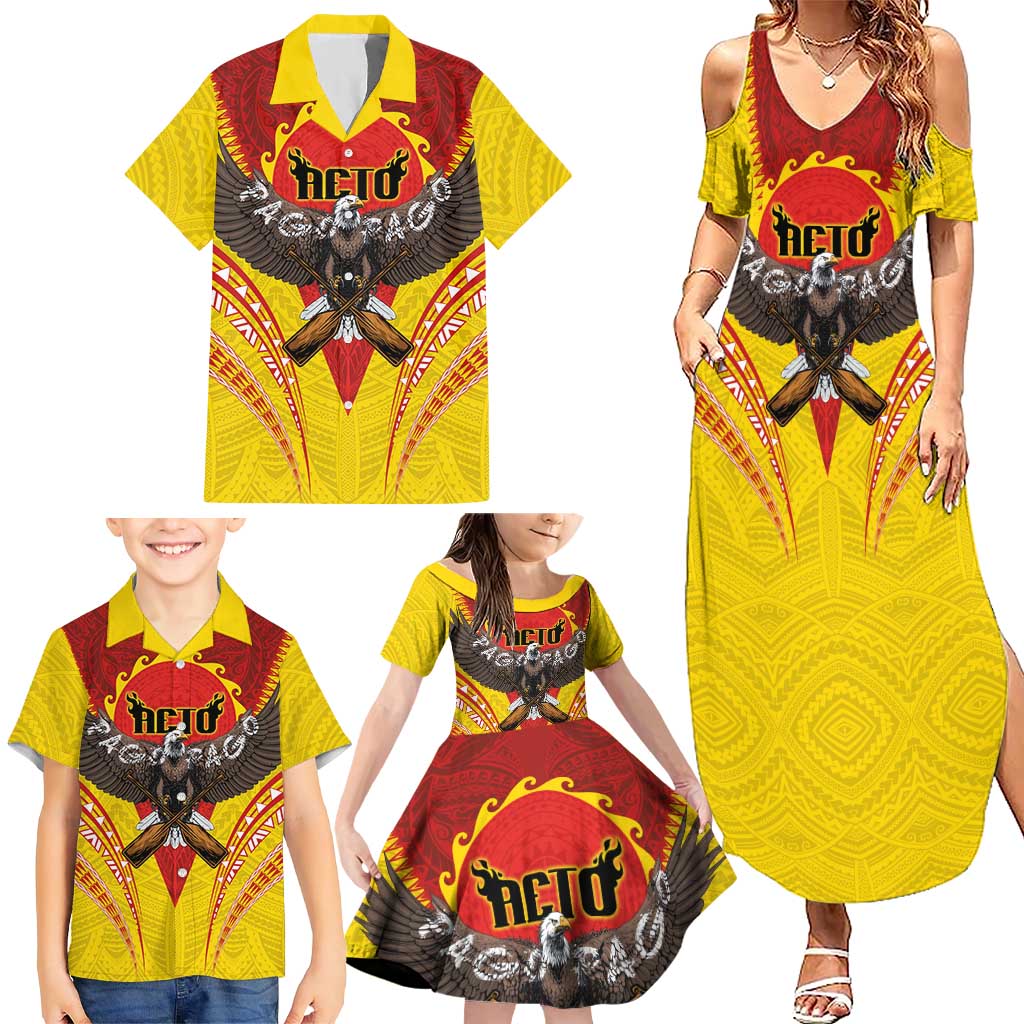 American Samoa Fautasi Race Family Matching Summer Maxi Dress and Hawaiian Shirt Pago Pago-Aeto Samoan Tattoo and Eagle