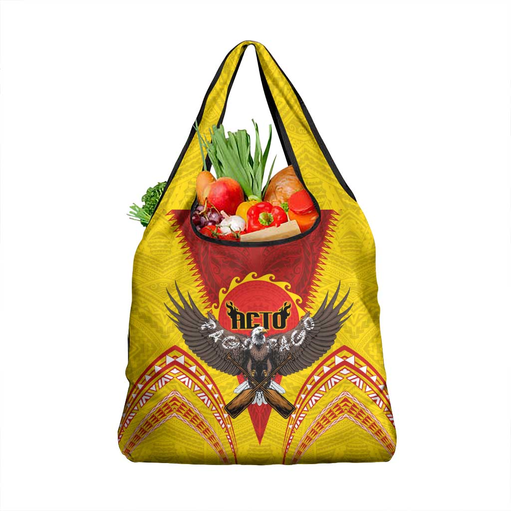 American Samoa Fautasi Race Grocery Bag Pago Pago-Aeto Samoan Tattoo and Eagle