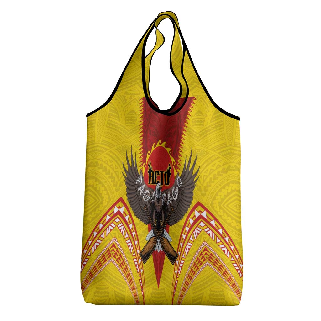 American Samoa Fautasi Race Grocery Bag Pago Pago-Aeto Samoan Tattoo and Eagle