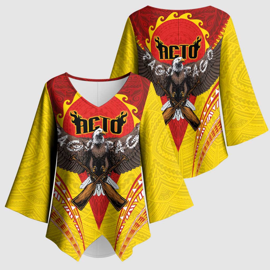 American Samoa Fautasi Race Kimono Sleeve Blouse Pago Pago-Aeto Samoan Tattoo and Eagle