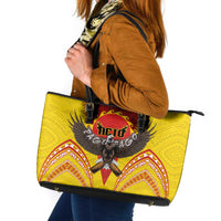 American Samoa Fautasi Race Leather Tote Bag Pago Pago-Aeto Samoan Tattoo and Eagle