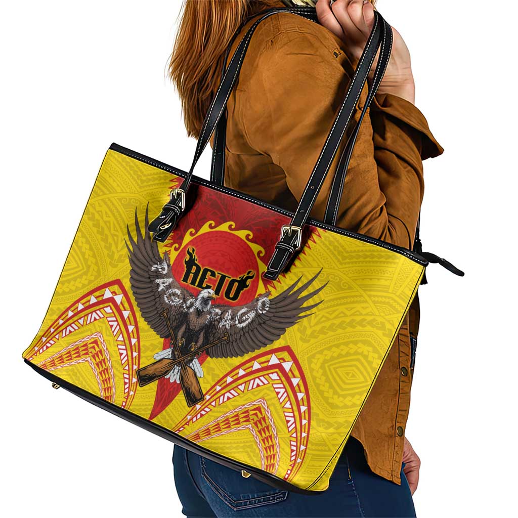 American Samoa Fautasi Race Leather Tote Bag Pago Pago-Aeto Samoan Tattoo and Eagle