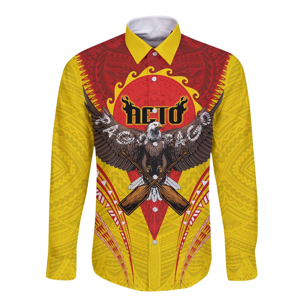 American Samoa Fautasi Race Long Sleeve Button Shirt Pago Pago-Aeto Samoan Tattoo and Eagle