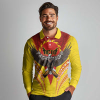American Samoa Fautasi Race Long Sleeve Polo Shirt Pago Pago-Aeto Samoan Tattoo and Eagle