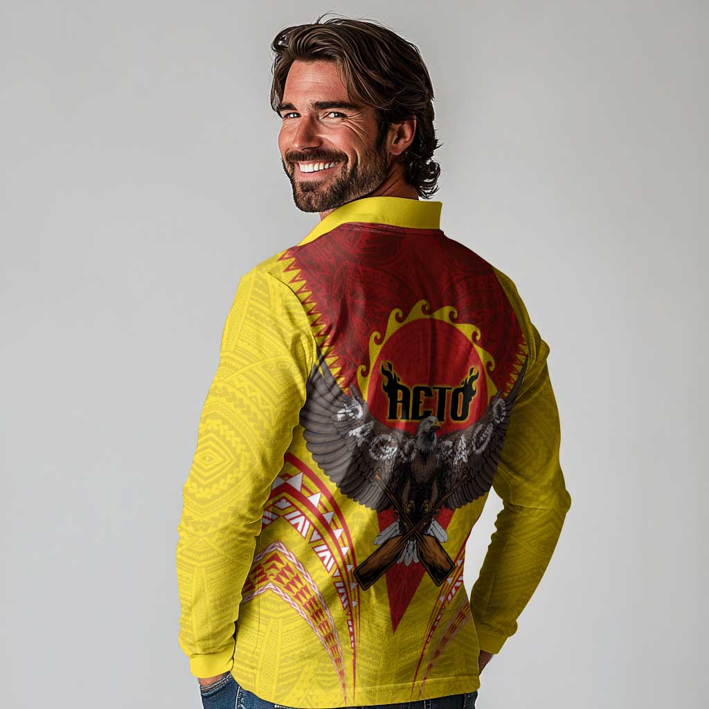 American Samoa Fautasi Race Long Sleeve Polo Shirt Pago Pago-Aeto Samoan Tattoo and Eagle