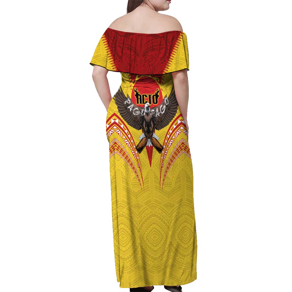 American Samoa Fautasi Race Off Shoulder Maxi Dress Pago Pago-Aeto Samoan Tattoo and Eagle