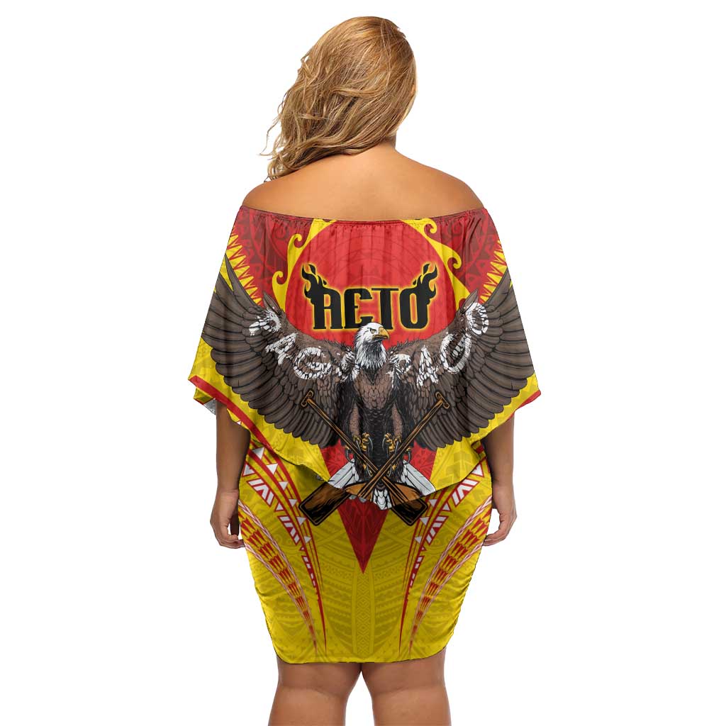 American Samoa Fautasi Race Off Shoulder Short Dress Pago Pago-Aeto Samoan Tattoo and Eagle