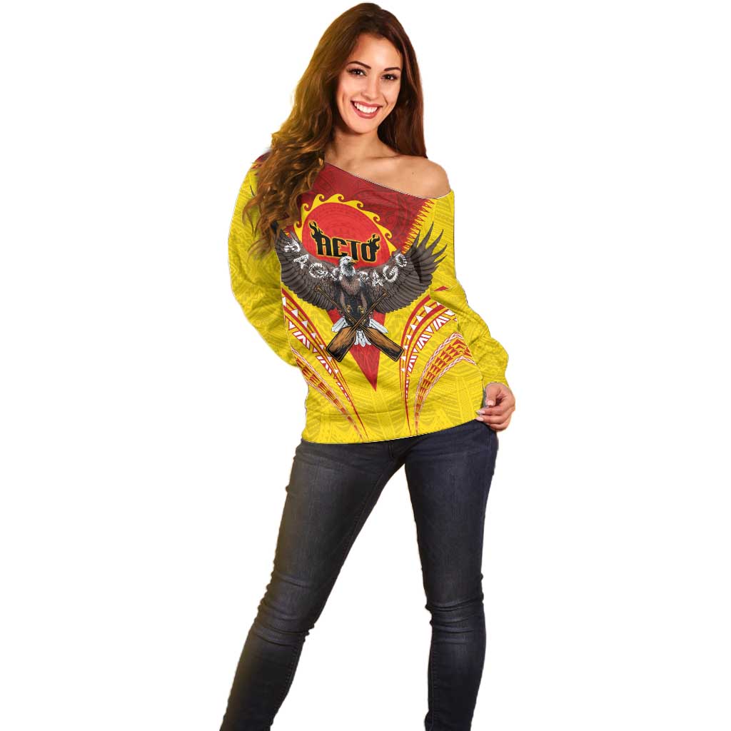 American Samoa Fautasi Race Off Shoulder Sweater Pago Pago-Aeto Samoan Tattoo and Eagle