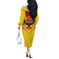 American Samoa Fautasi Race Off The Shoulder Long Sleeve Dress Pago Pago-Aeto Samoan Tattoo and Eagle