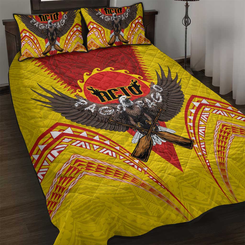 American Samoa Fautasi Race Quilt Bed Set Pago Pago-Aeto Samoan Tattoo and Eagle