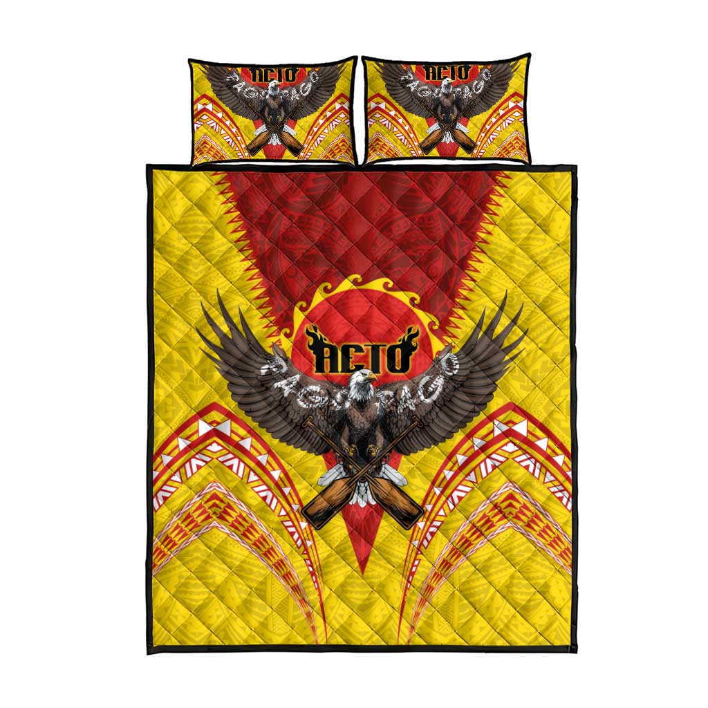 American Samoa Fautasi Race Quilt Bed Set Pago Pago-Aeto Samoan Tattoo and Eagle