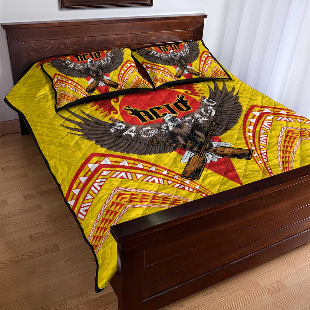 American Samoa Fautasi Race Quilt Bed Set Pago Pago-Aeto Samoan Tattoo and Eagle
