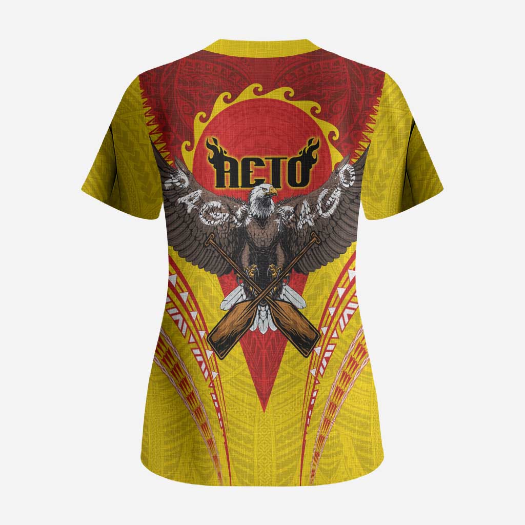 American Samoa Fautasi Race Scrub Top Pago Pago-Aeto Samoan Tattoo and Eagle