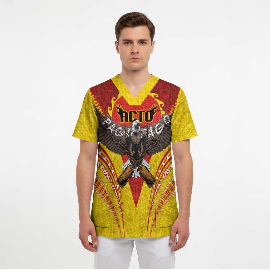 American Samoa Fautasi Race Scrub Top Pago Pago-Aeto Samoan Tattoo and Eagle
