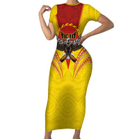 American Samoa Fautasi Race Short Sleeve Bodycon Dress Pago Pago-Aeto Samoan Tattoo and Eagle