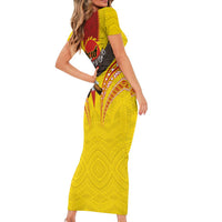 American Samoa Fautasi Race Short Sleeve Bodycon Dress Pago Pago-Aeto Samoan Tattoo and Eagle
