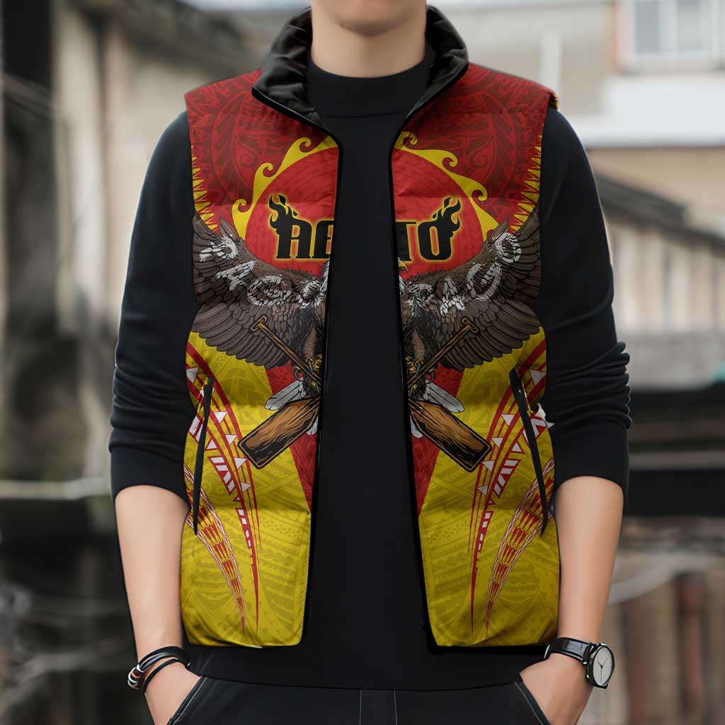 American Samoa Fautasi Race Sleeveless Puffer Jacket Pago Pago-Aeto Samoan Tattoo and Eagle