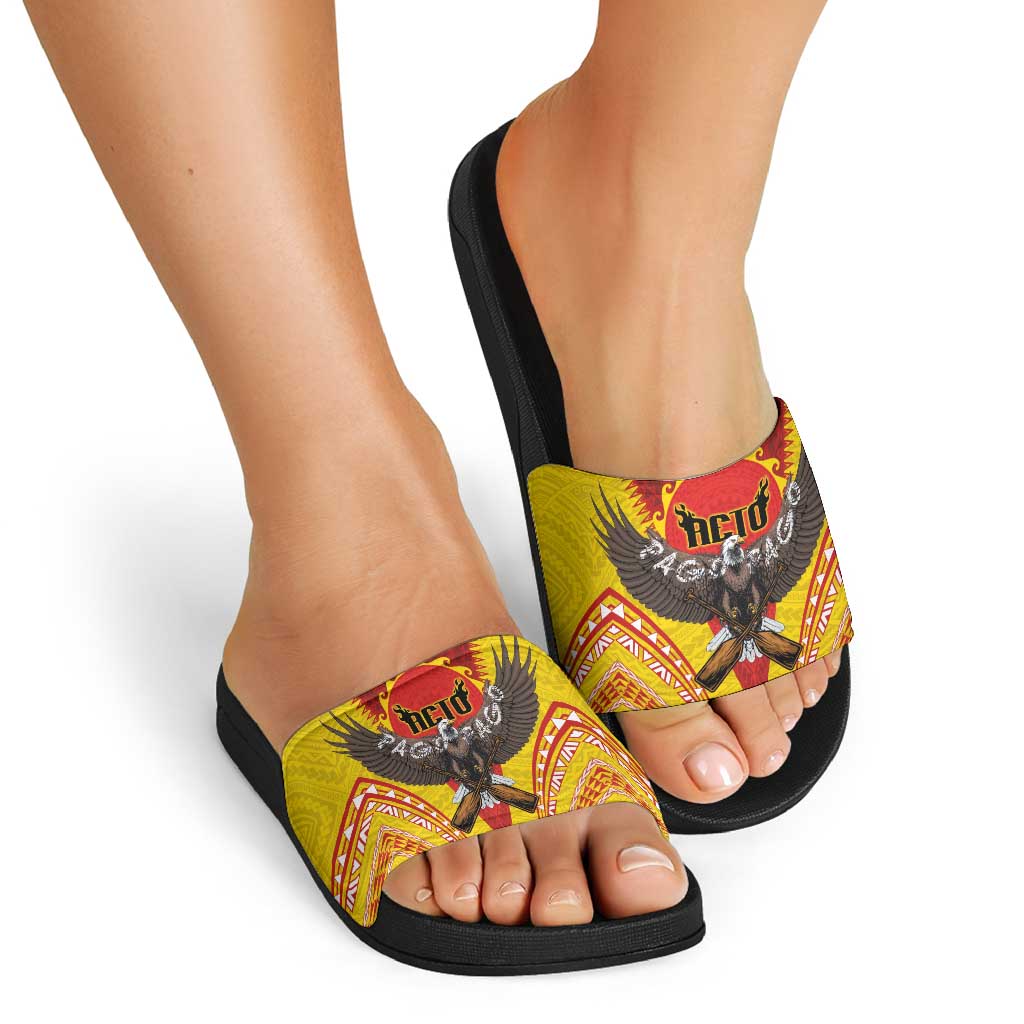 American Samoa Fautasi Race Slide Sandals Pago Pago-Aeto Samoan Tattoo and Eagle