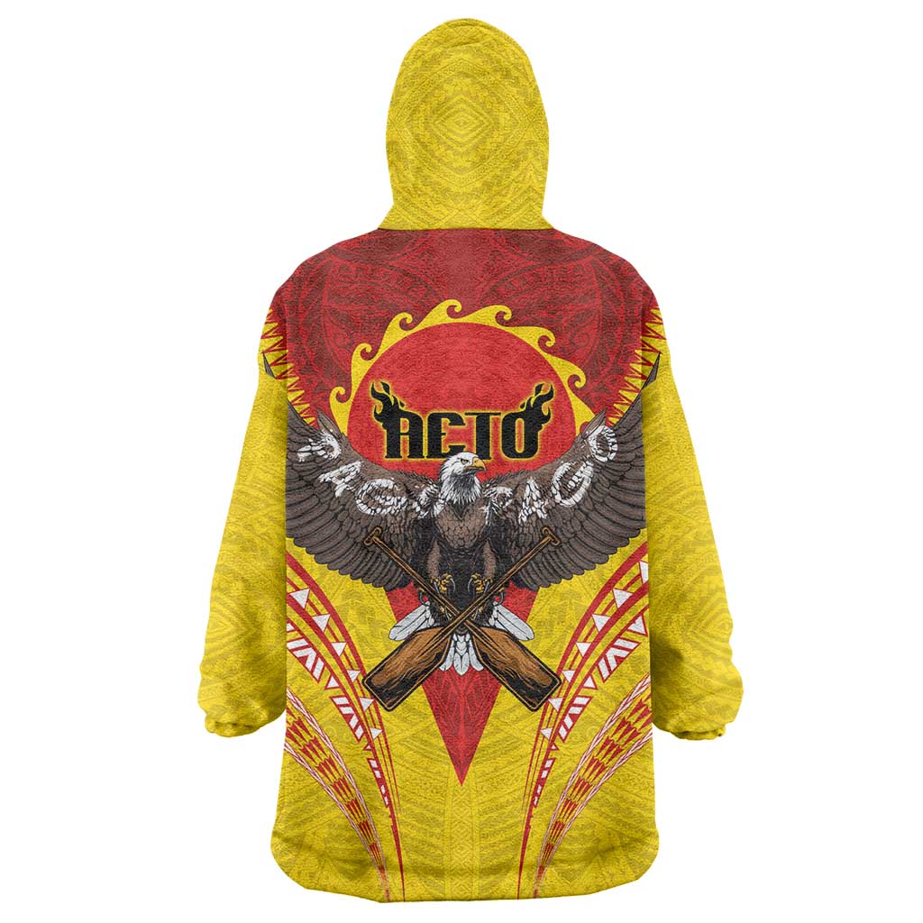 American Samoa Fautasi Race Wearable Blanket Hoodie Pago Pago-Aeto Samoan Tattoo and Eagle