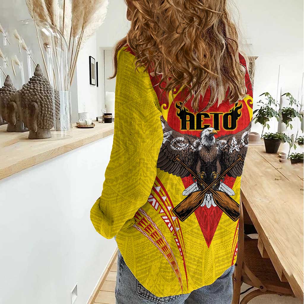 American Samoa Fautasi Race Women Casual Shirt Pago Pago-Aeto Samoan Tattoo and Eagle
