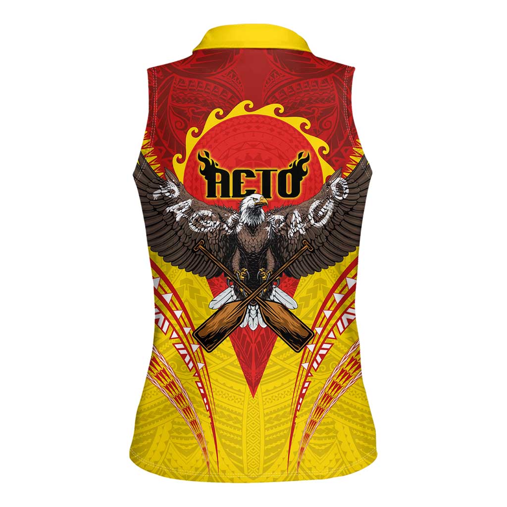American Samoa Fautasi Race Women Sleeveless Polo Shirt Pago Pago-Aeto Samoan Tattoo and Eagle LT03 - Polynesian Pride