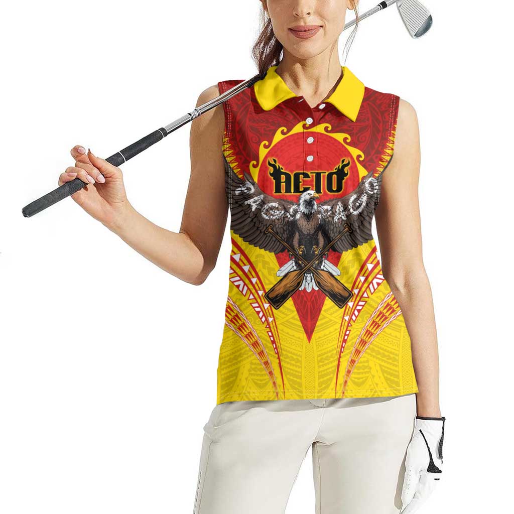 American Samoa Fautasi Race Women Sleeveless Polo Shirt Pago Pago-Aeto Samoan Tattoo and Eagle LT03 - Polynesian Pride