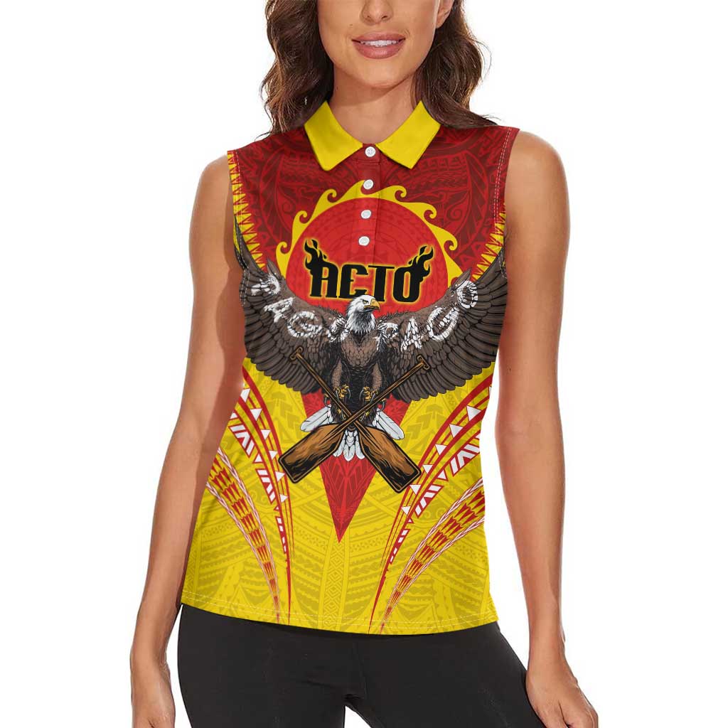 American Samoa Fautasi Race Women Sleeveless Polo Shirt Pago Pago-Aeto Samoan Tattoo and Eagle LT03 - Polynesian Pride