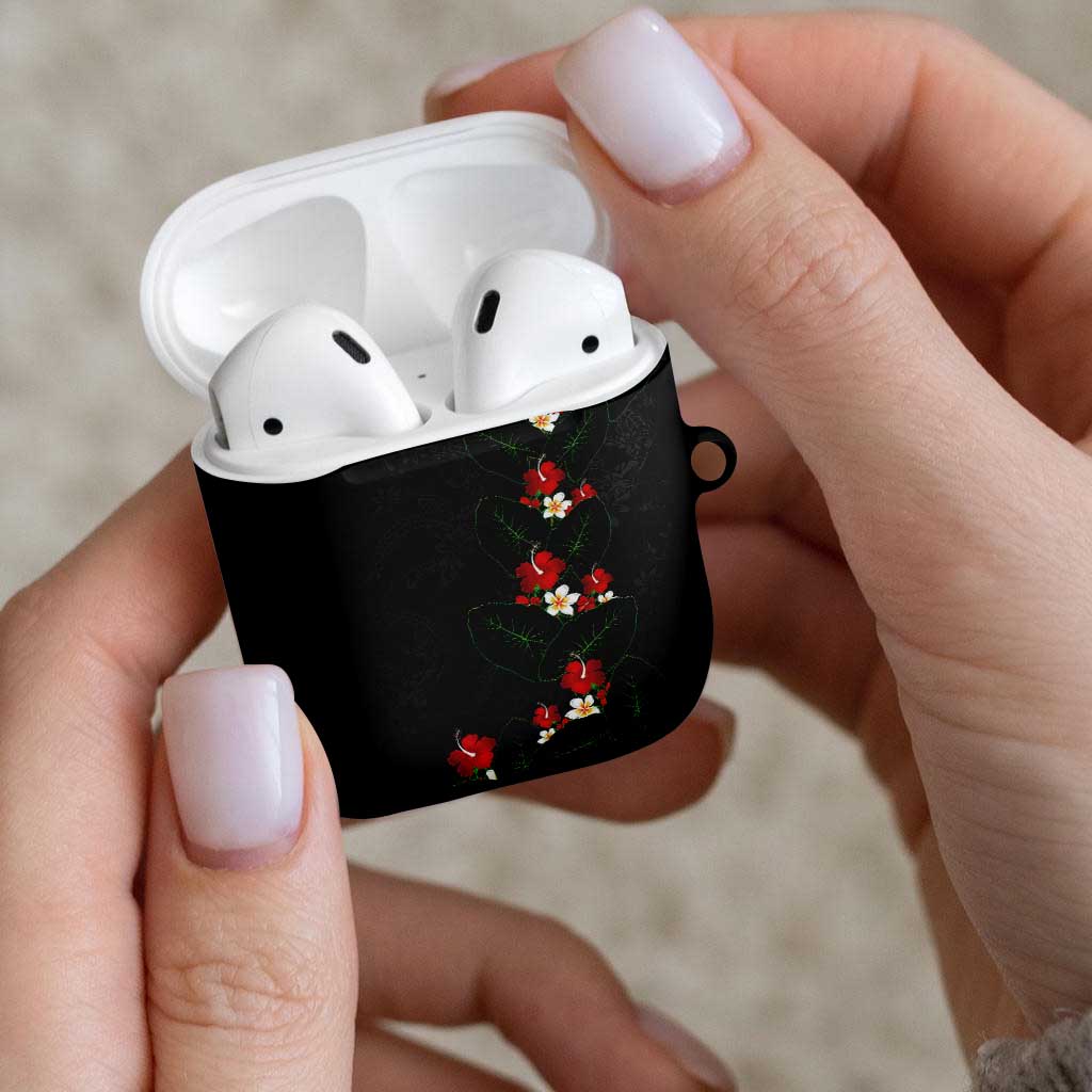 Hawaiian Taro Leaves-Hibiscus and Plumeria AirPods Case Floral Tribal Tattoo Motif LT03 - Polynesian Pride