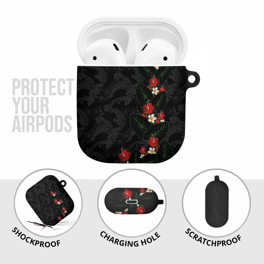 Hawaiian Taro Leaves-Hibiscus and Plumeria AirPods Case Floral Tribal Tattoo Motif LT03 - Polynesian Pride
