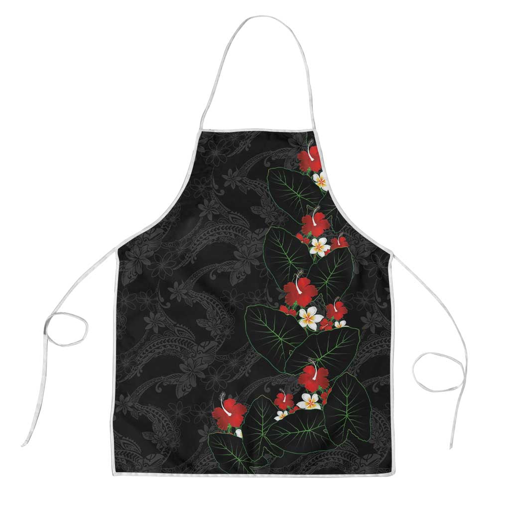 Hawaiian Taro Leaves-Hibiscus and Plumeria Apron Floral Tribal Tattoo Motif LT03 Black - Polynesian Pride