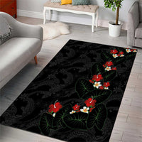 Hawaiian Taro Leaves-Hibiscus and Plumeria Area Rug Floral Tribal Tattoo Motif LT03 - Polynesian Pride