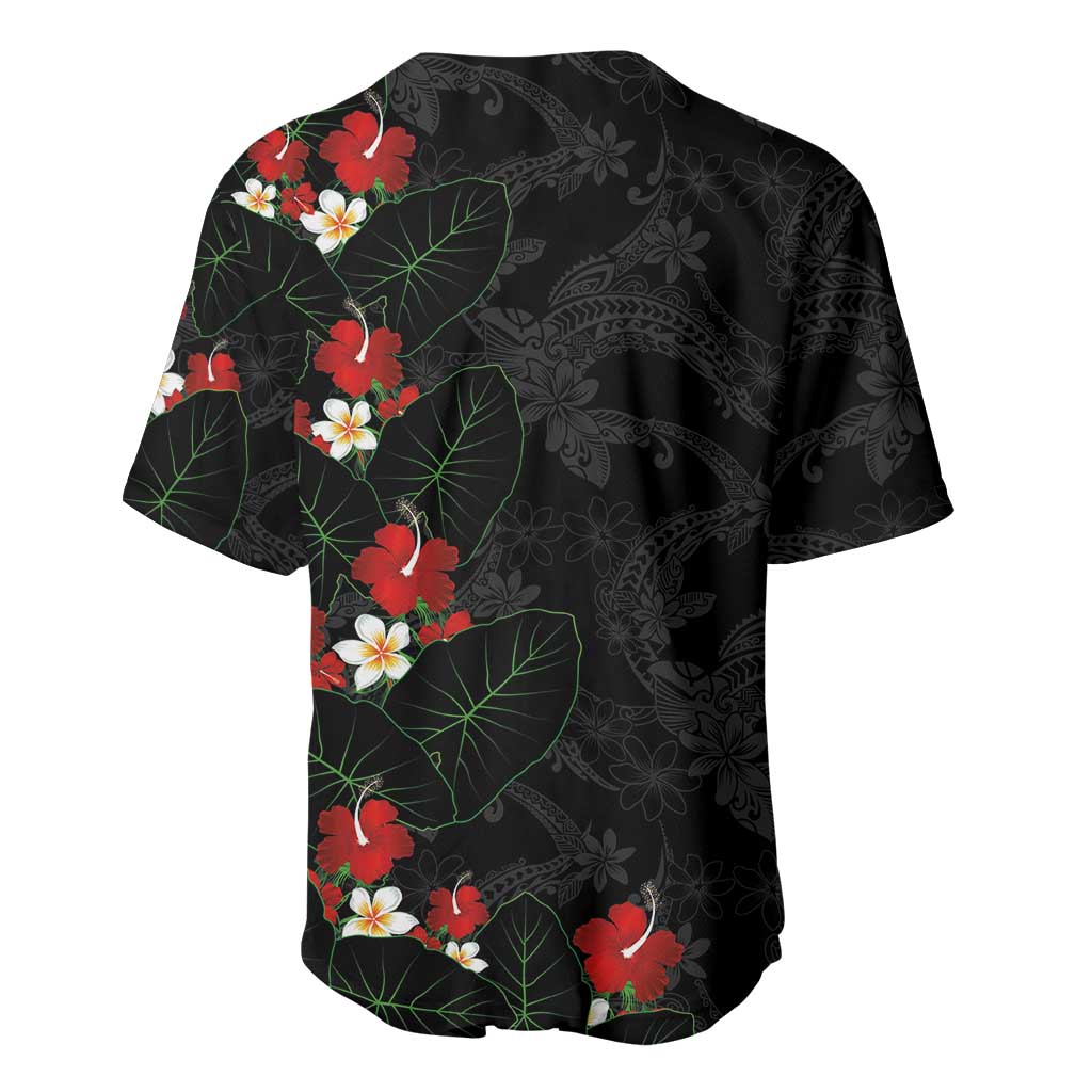 Hawaiian Taro Leaves-Hibiscus and Plumeria Baseball Jersey Floral Tribal Tattoo Motif LT03 - Polynesian Pride