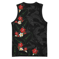 Hawaiian Taro Leaves-Hibiscus and Plumeria Basketball Jersey Floral Tribal Tattoo Motif LT03 - Polynesian Pride