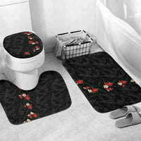 Hawaiian Taro Leaves-Hibiscus and Plumeria Bathroom Set Floral Tribal Tattoo Motif LT03 Mat Set Only (3 pcs) One Size Black - Polynesian Pride