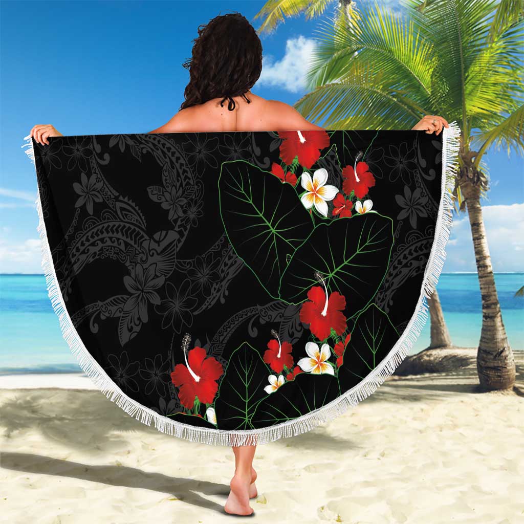 Hawaiian Taro Leaves-Hibiscus and Plumeria Beach Blanket Floral Tribal Tattoo Motif LT03 - Polynesian Pride