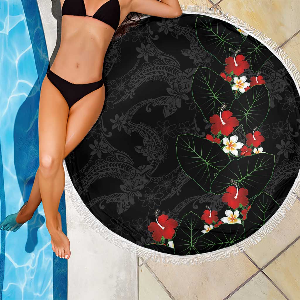 Hawaiian Taro Leaves-Hibiscus and Plumeria Beach Blanket Floral Tribal Tattoo Motif LT03 - Polynesian Pride