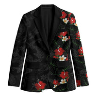 Hawaiian Taro Leaves-Hibiscus and Plumeria Blazer Floral Tribal Tattoo Motif LT03 Unisex Black - Polynesian Pride