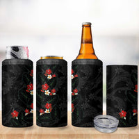 Hawaiian Taro Leaves-Hibiscus and Plumeria 4 in 1 Can Cooler Tumbler Floral Tribal Tattoo Motif LT03 - Polynesian Pride