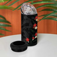 Hawaiian Taro Leaves-Hibiscus and Plumeria 4 in 1 Can Cooler Tumbler Floral Tribal Tattoo Motif LT03 - Polynesian Pride