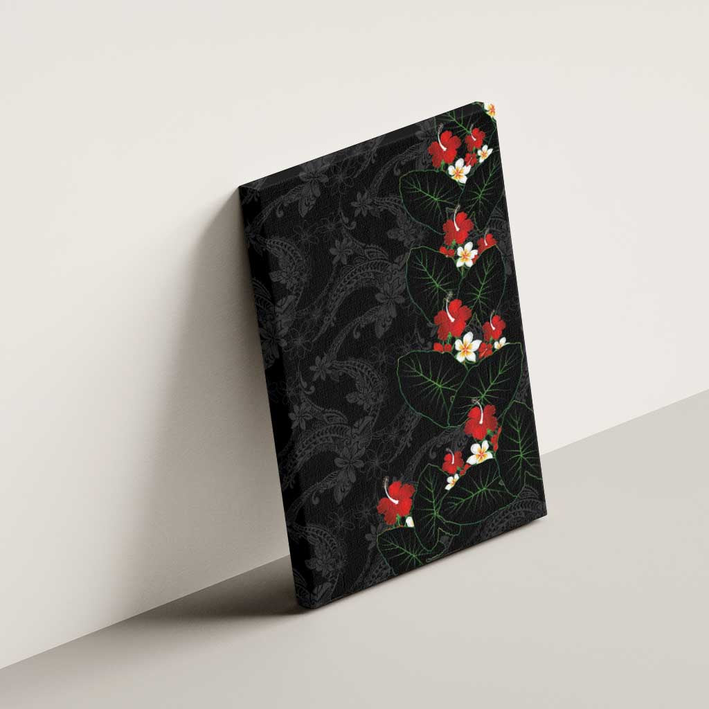 Hawaiian Taro Leaves-Hibiscus and Plumeria Canvas Wall Art Floral Tribal Tattoo Motif LT03 - Polynesian Pride