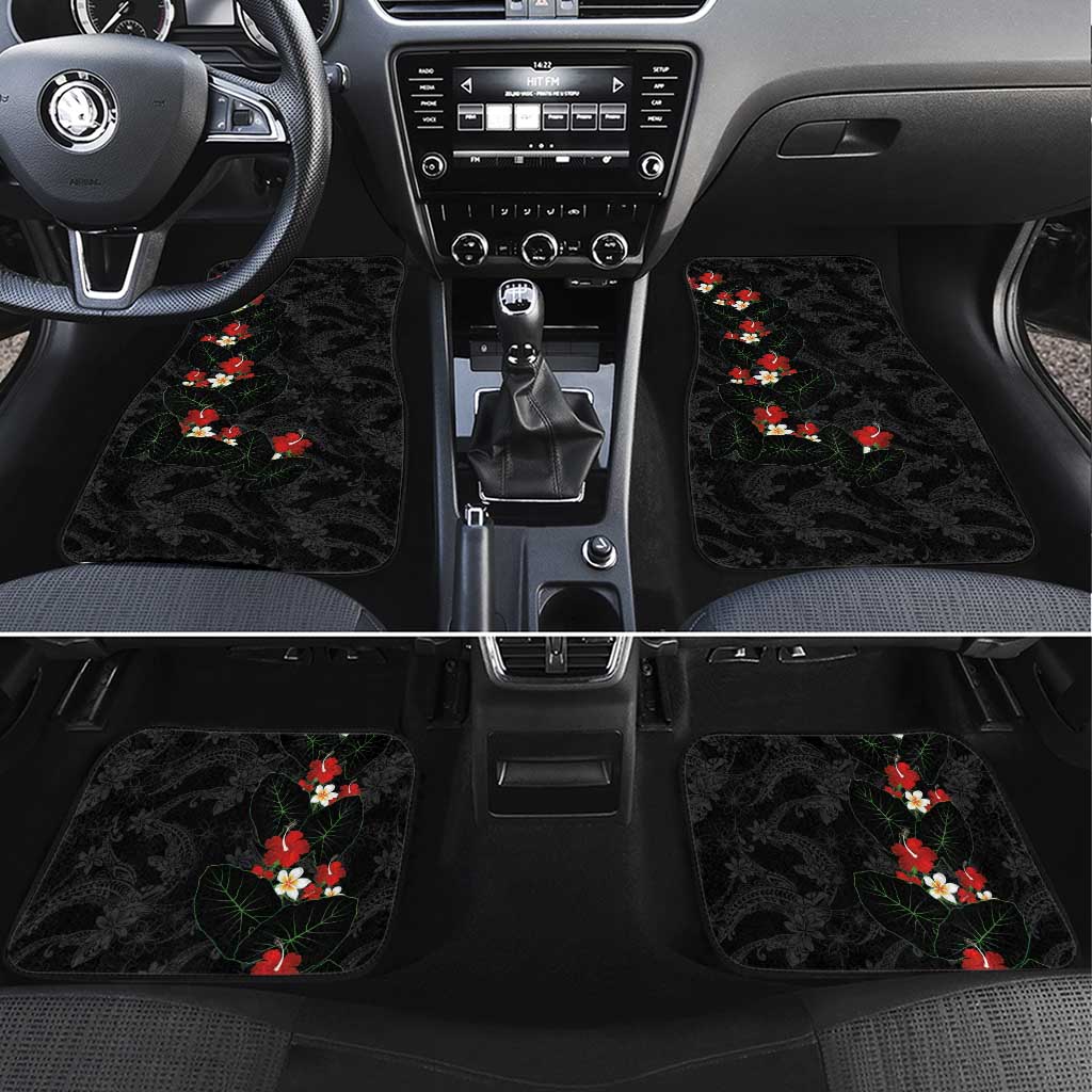Hawaiian Taro Leaves-Hibiscus and Plumeria Car Mats Floral Tribal Tattoo Motif